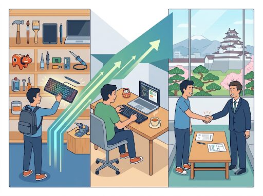 AIエージェント副業を始める3ステップのイメージ